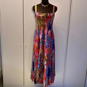 Phool maxi smocked and crinkled Colorful Abstract Dress XL